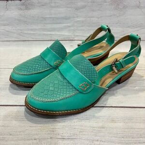 Velez Slingback Loafers Womens EU 37 Turquoise Snake Embossed Leather Excellent